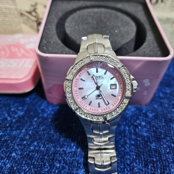 Fossil Accessories - Fossil Pink Mother of Pearl Crystal Watch Women